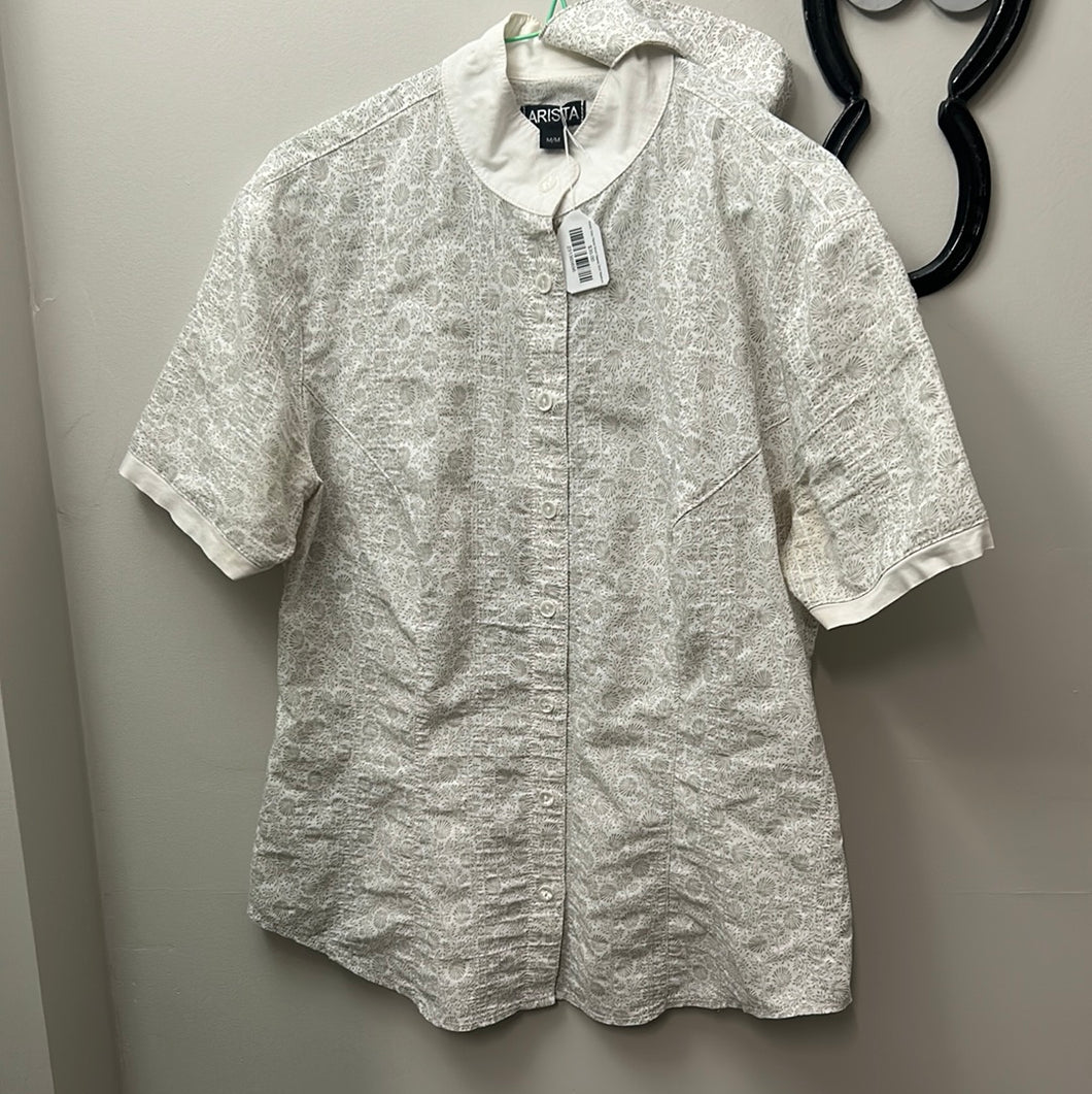 Arista Grey Floral Short Sleeve Shirt Medium