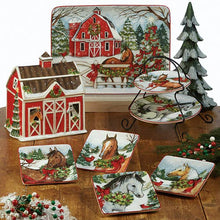 Load image into Gallery viewer, Certified International - Christmas on the Farm 3-D Barn Cookie Jar 10 in-Certified International-Evolution Equestrian Co.