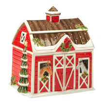 Load image into Gallery viewer, Certified International - Christmas on the Farm 3-D Barn Cookie Jar 10 in-Certified International-Evolution Equestrian Co.
