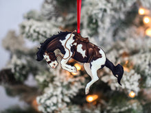 Load image into Gallery viewer, Classy Equine Bay Tobiano Bucking Rodeo Christmas Ranch Horse Ornament