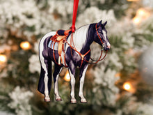 Load image into Gallery viewer, Classy Equine Black Tobiano Western Ranch Horse Ornament