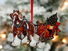 Load image into Gallery viewer, Classy Equine Chestnut Tobiano Gypsy Cob Horse Sleigh Christmas Ornament