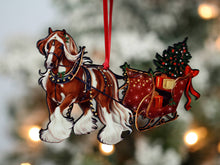 Load image into Gallery viewer, Classy Equine Chestnut Tobiano Gypsy Cob Horse Sleigh Christmas Ornament