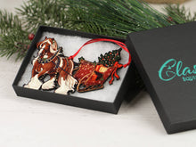 Load image into Gallery viewer, Classy Equine Chestnut Tobiano Gypsy Cob Horse Sleigh Christmas Ornament
