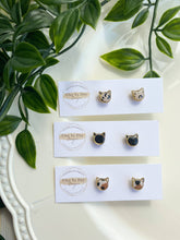 Load image into Gallery viewer, Clay by Day Designs - Mini Cat Studs - polymer clay earring, leopard print: Calico / Gold charm-Clay by Day Designs-Evolution Equestrian Co.