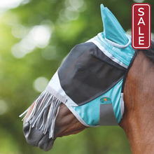 Load image into Gallery viewer, Shires Deluxe Fly Mask with Ears and Nose Fringe-Fly Mask-Pegasus-Pony-Green-Evolution Equestrian Co.