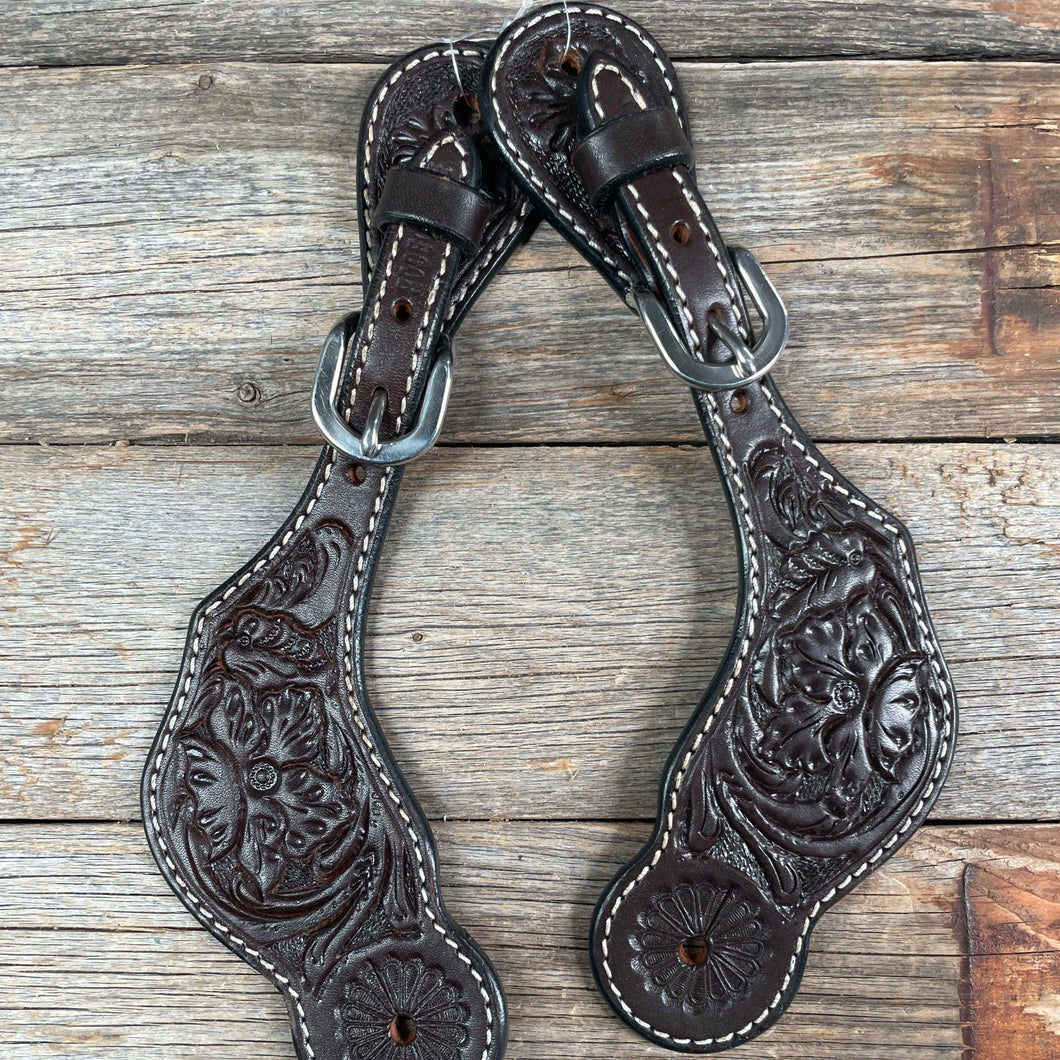 Rodeo Drive - Dark Oil Floral Tooled Spur Straps