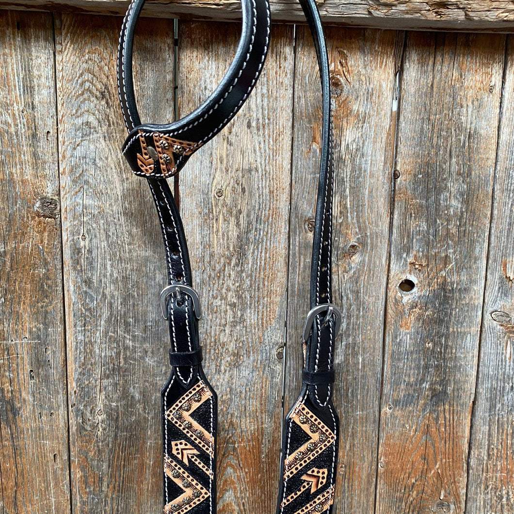 Rodeo Drive - Two Tone Feather & Arrow Studded One Ear Headstall