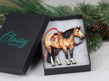 Load image into Gallery viewer, Classy Equine Buckskin Western Ranch Horse Ornament - Quarter Horse Decor
