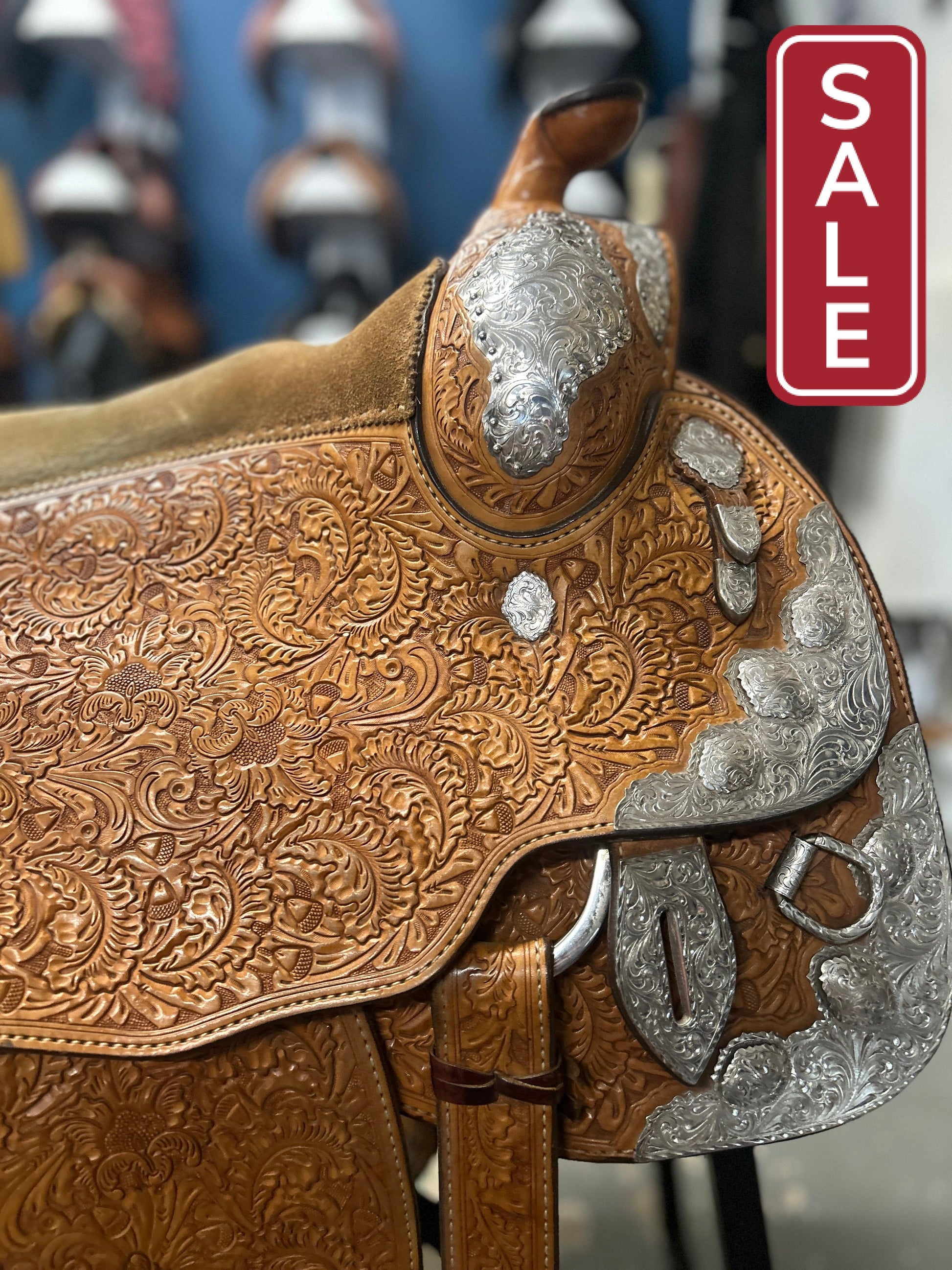 16.5" Custom Blue Ribbon Western Show Saddle-Saddle-Consignment-Evolution Equestrian Co.