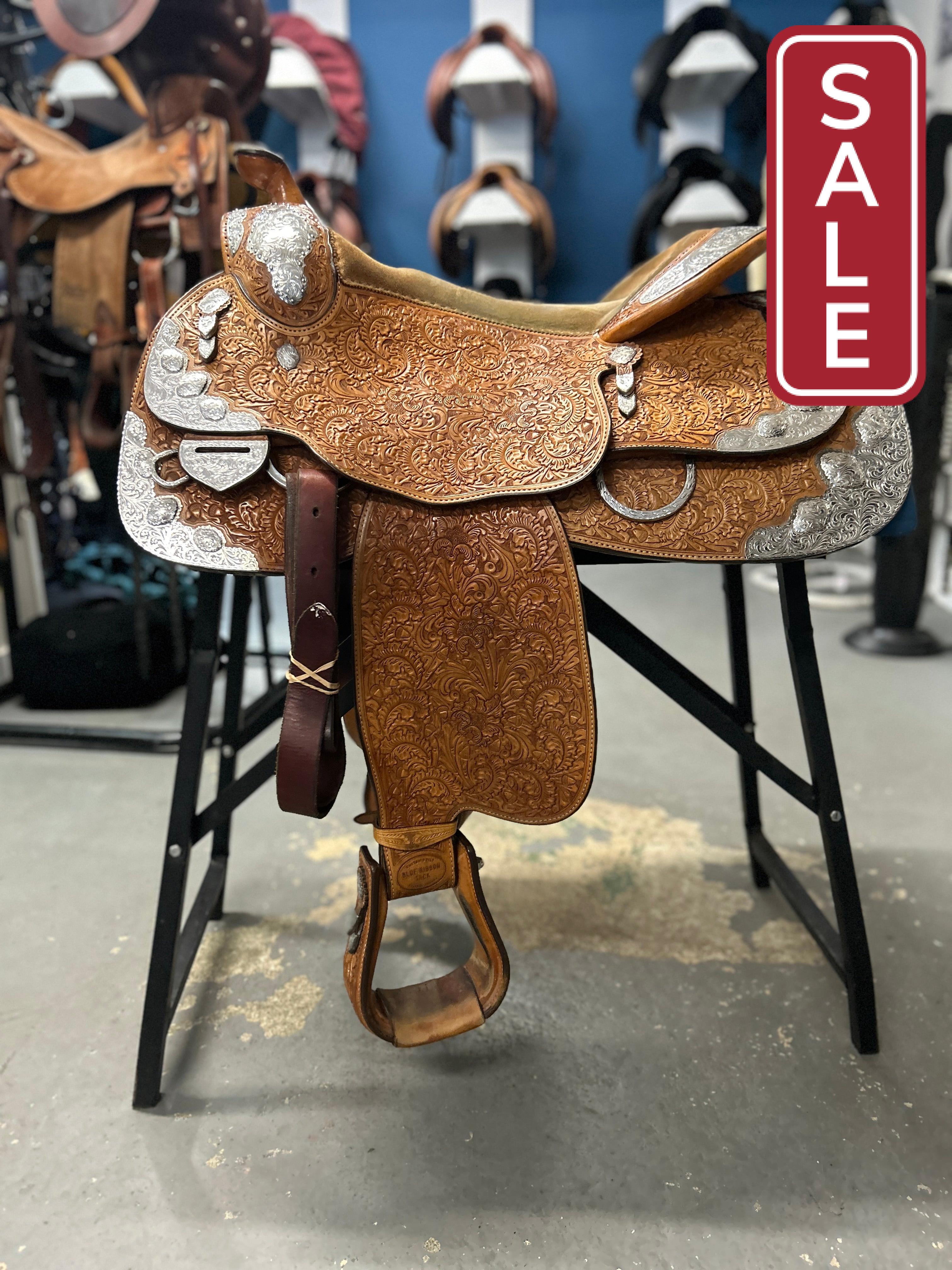 16.5" Custom Blue Ribbon Western Show Saddle-Saddle-Consignment-Evolution Equestrian Co.