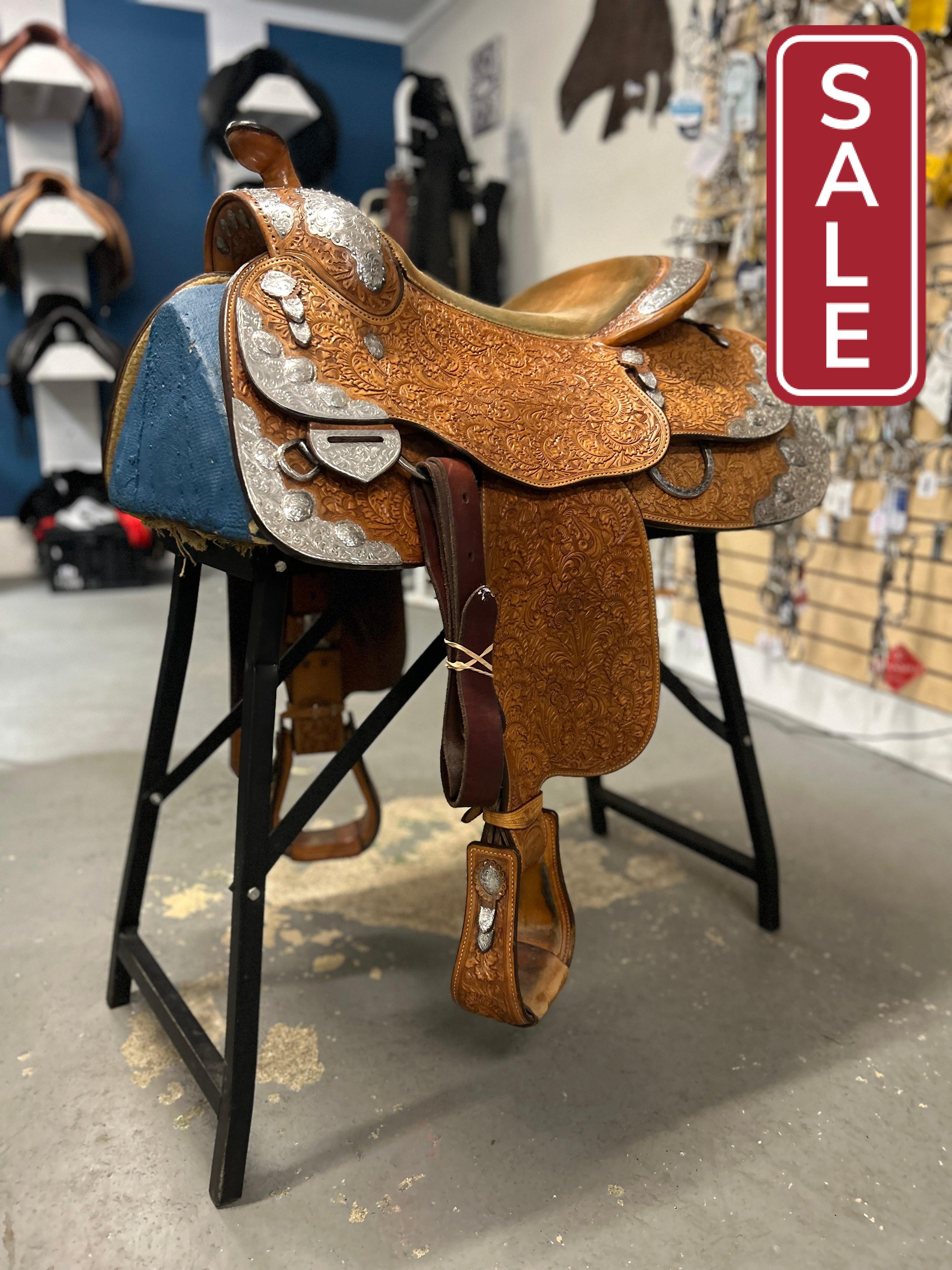 16.5" Custom Blue Ribbon Western Show Saddle-Saddle-Consignment-Evolution Equestrian Co.