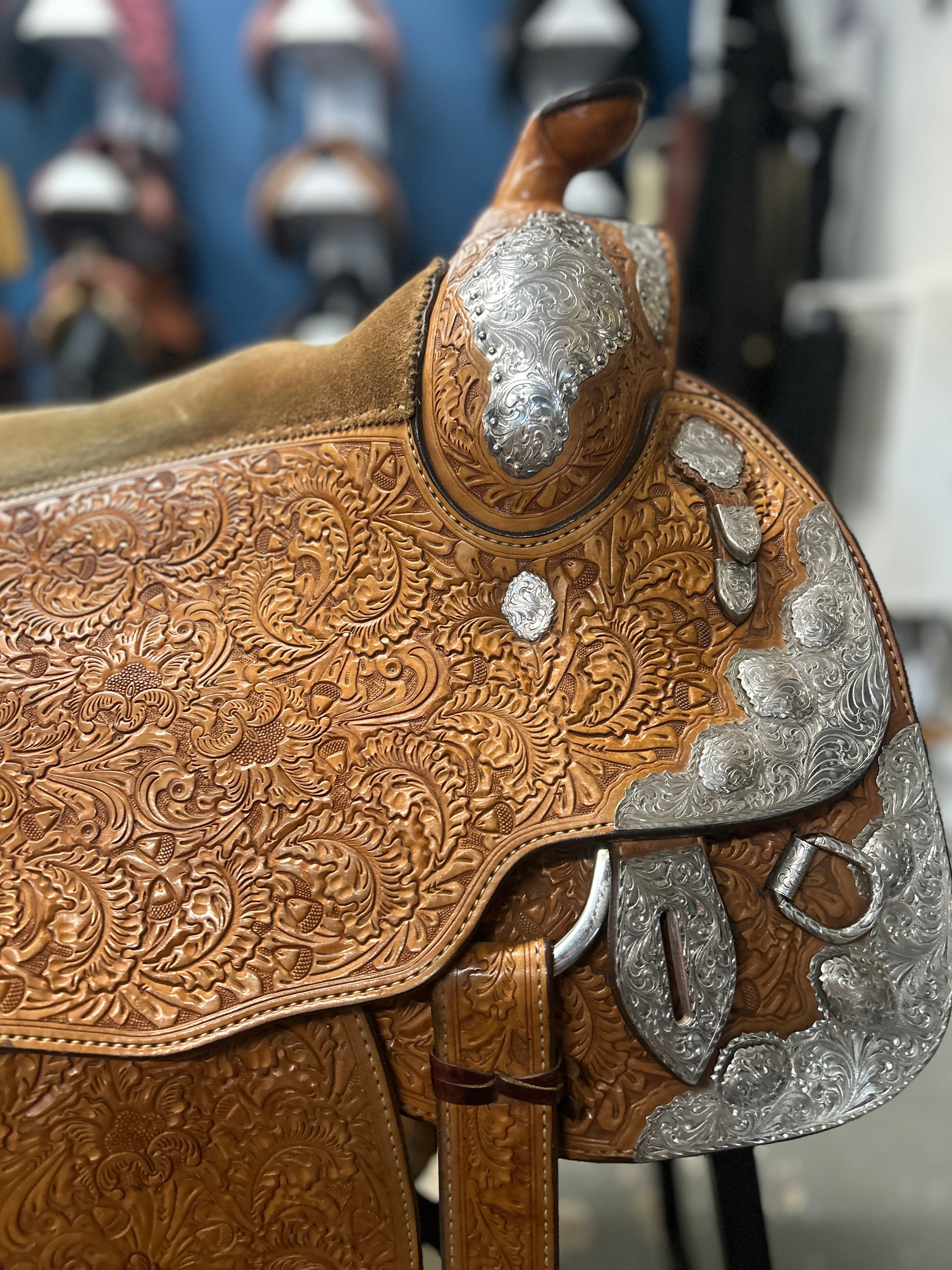 16.5" Custom Blue Ribbon Western Show Saddle-Saddle-Consignment-Evolution Equestrian Co.