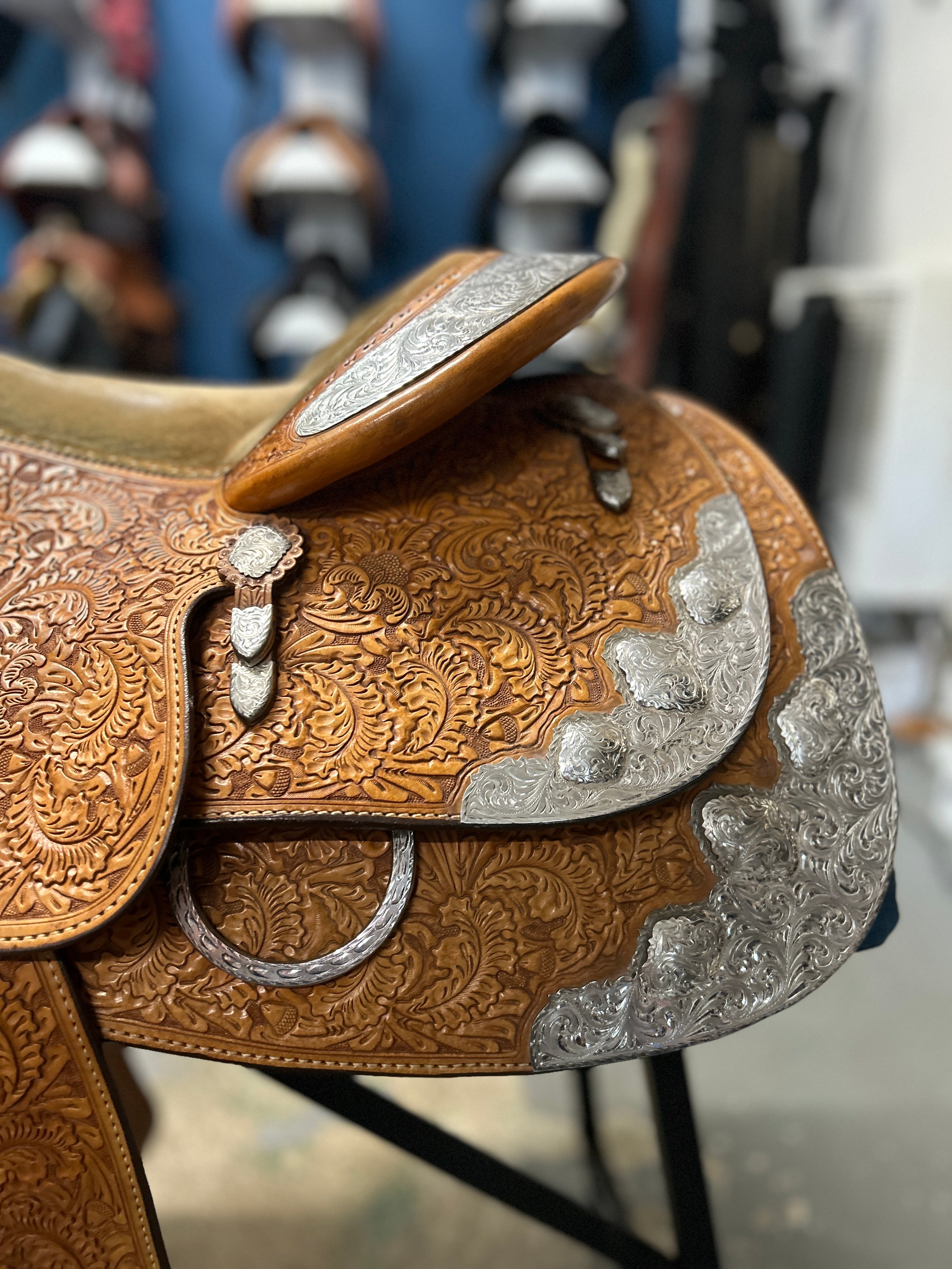 16.5" Custom Blue Ribbon Western Show Saddle-Saddle-Consignment-Evolution Equestrian Co.