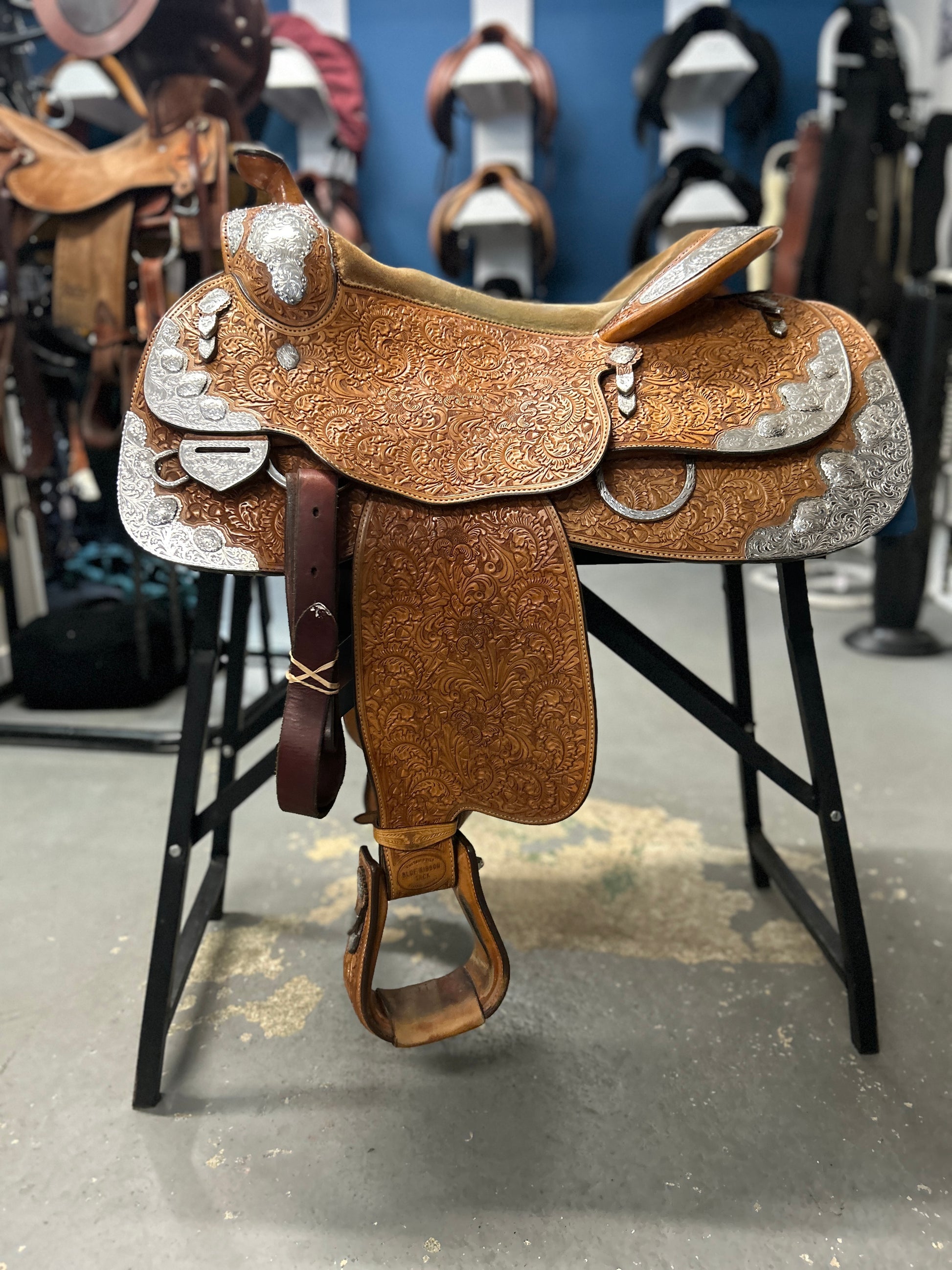 16.5" Custom Blue Ribbon Western Show Saddle-Saddle-Consignment-Evolution Equestrian Co.