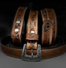Load image into Gallery viewer, Greenwood Leather Light Brown Belt with Vintage Silver Buckle
