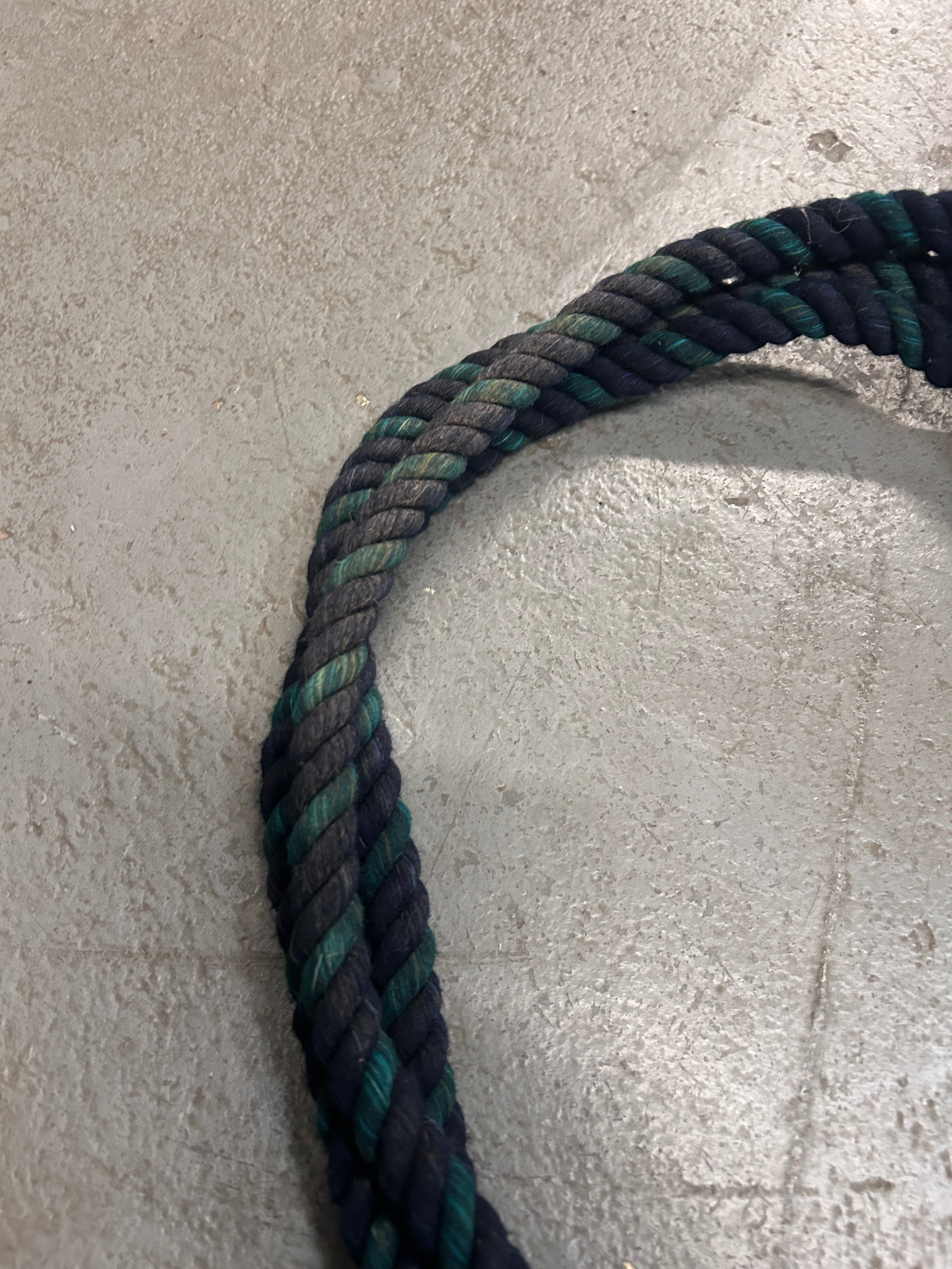 Rawhide Bosal with Blue and Green Rope Reins