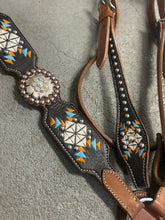 Load image into Gallery viewer, Western Tack Set - Black/Turquoise/Orange
