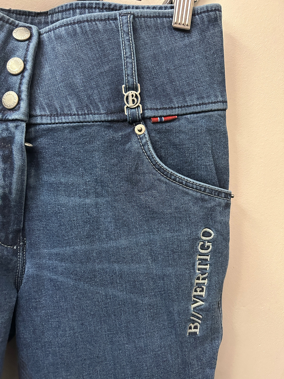 B Vertigo High Rise Full Seat Denim Breeches 26