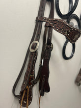 Load image into Gallery viewer, Western Headstall and Tie Down with Silver Floral Overlay

