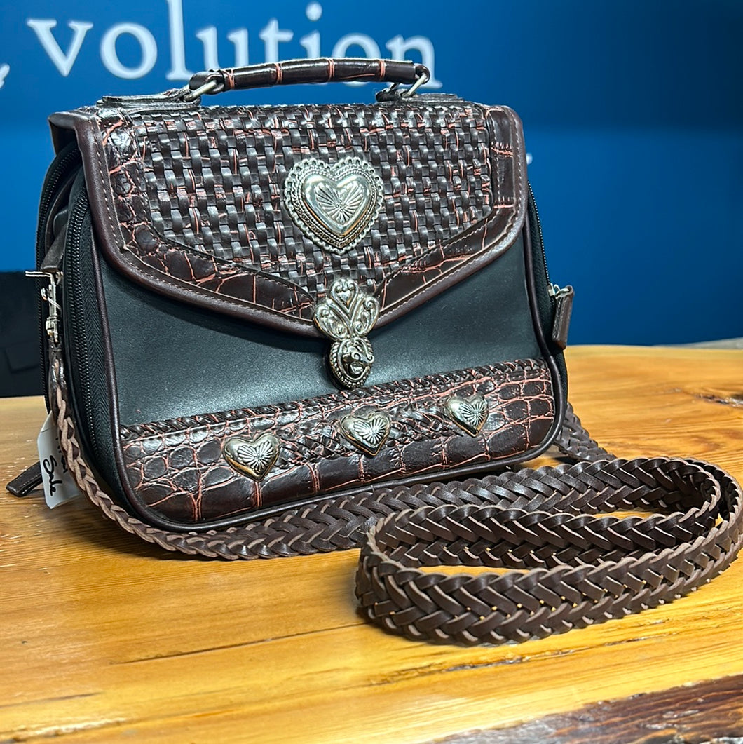 Brown and black top purse