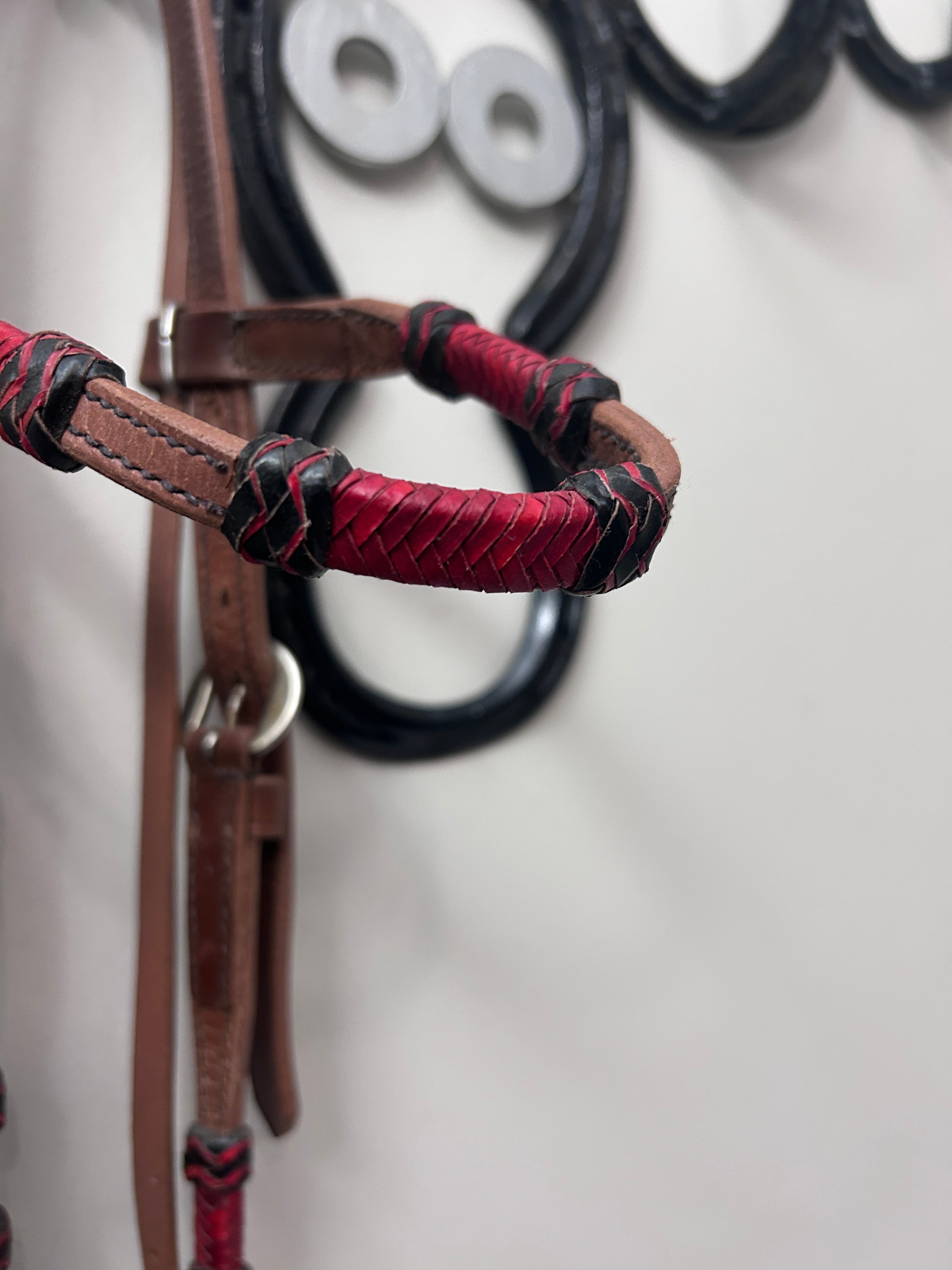 Western Headstall with Red Rawhide Accents