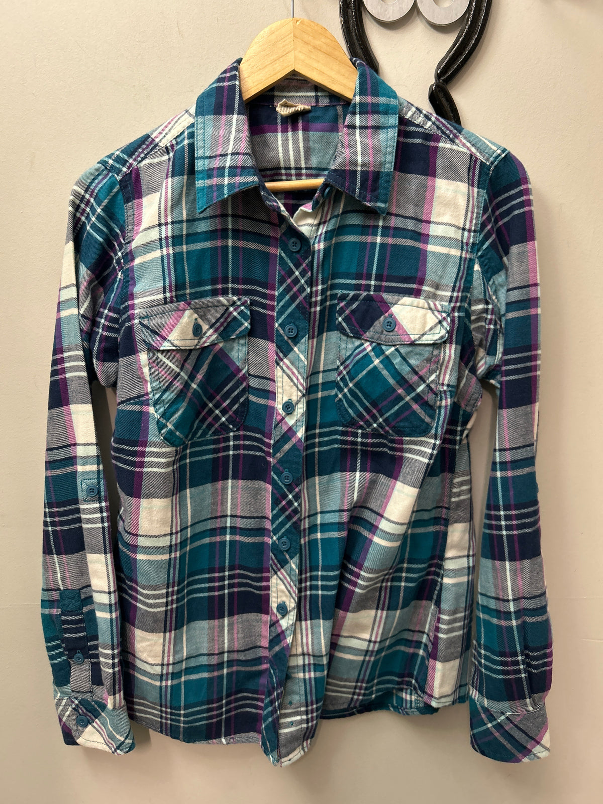 Western Button Blue/Purple/White Shirt Small