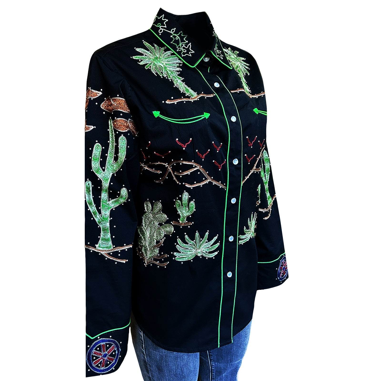 Women's Embroidered Western Shirt XS Black-Western Shirt-Consignment-Evolution Equestrian Co.