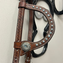 Load image into Gallery viewer, One Ear Western Headstall with Blue Accents
