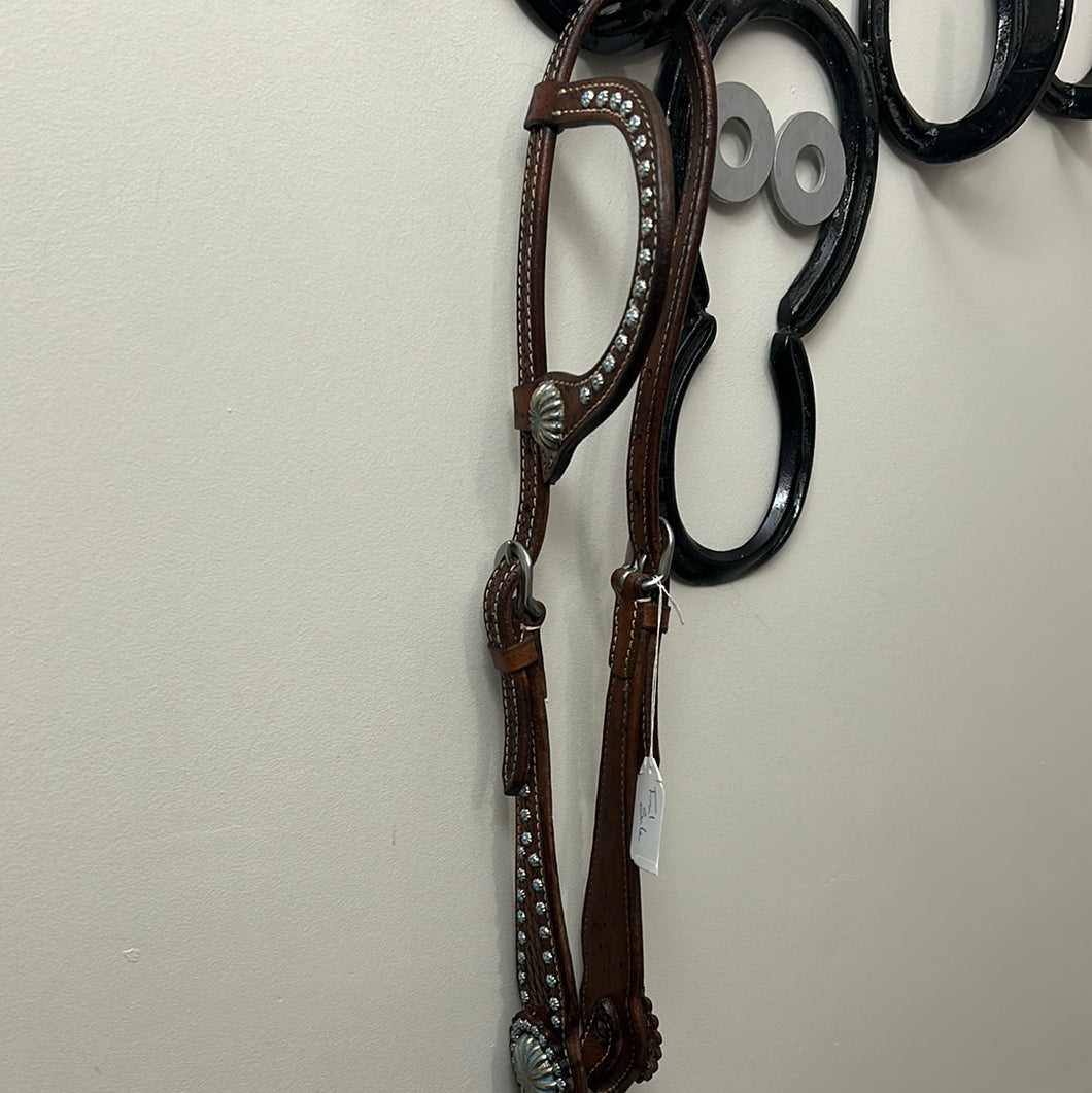 One Ear Western Headstall with Blue Accents