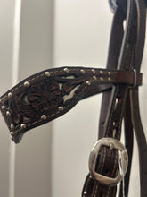 Load image into Gallery viewer, Western Headstall and Tie Down with Silver Floral Overlay
