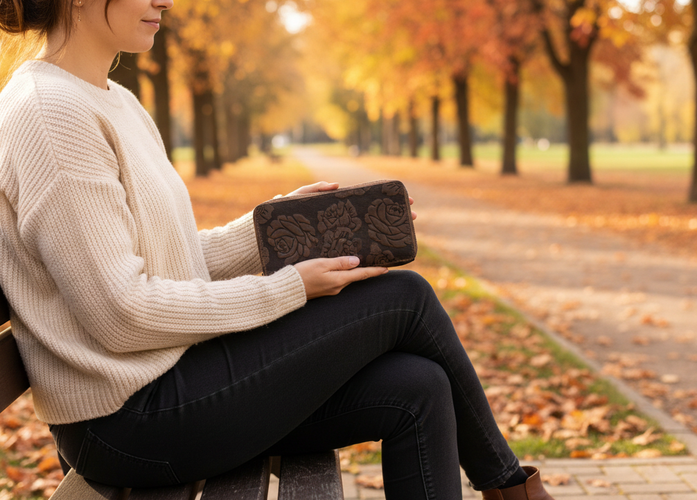 Alta Quero - Genuine Ladies Leather Wallet Embossed – Brown (Rose)-Alta Quero-Evolution Equestrian Co.