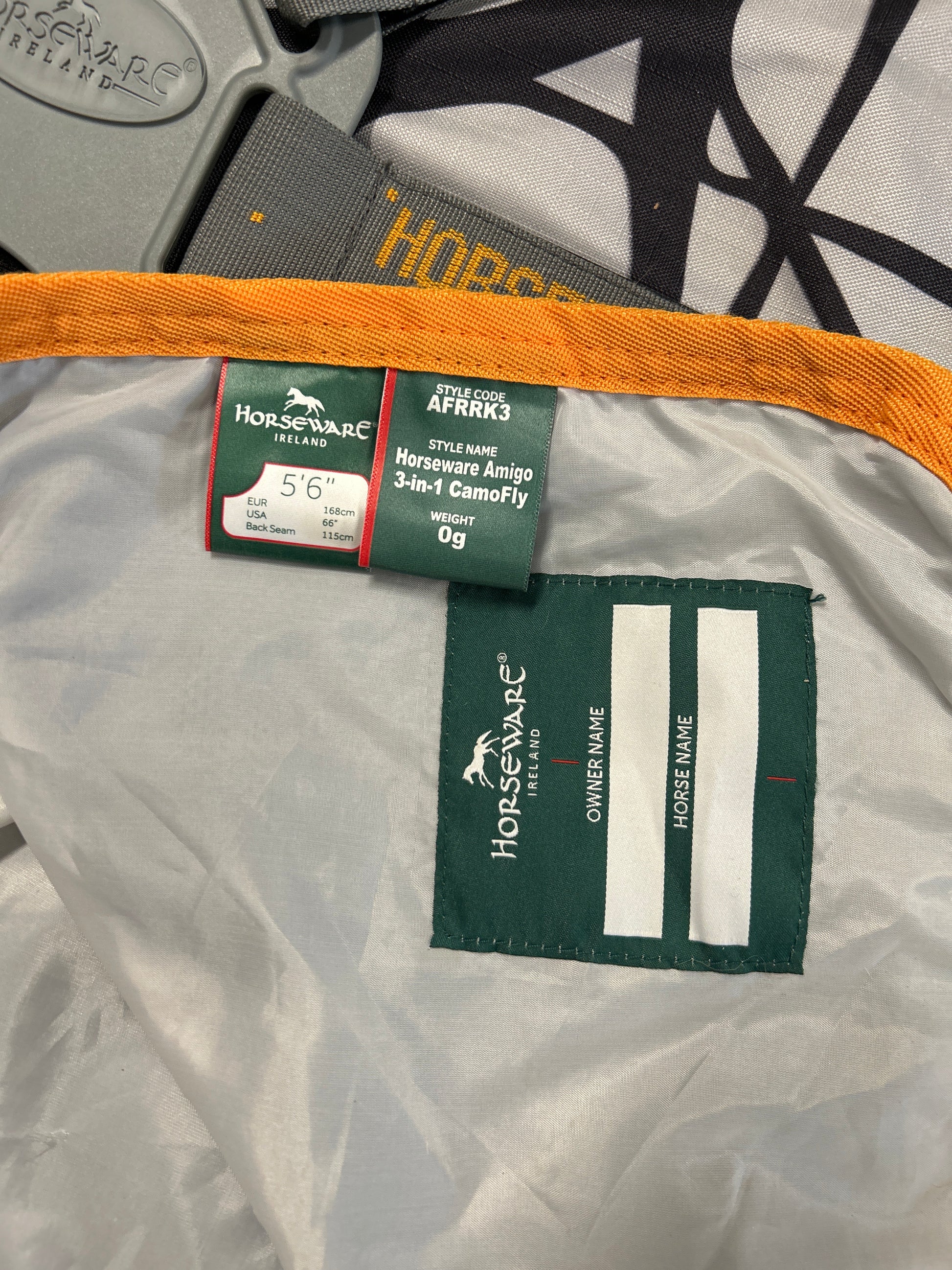 Amigo 3-in-1 CamoFly Fly Sheet Orange/Grey 5'6"/66"-Fly Sheet-Consignment-Evolution Equestrian Co.