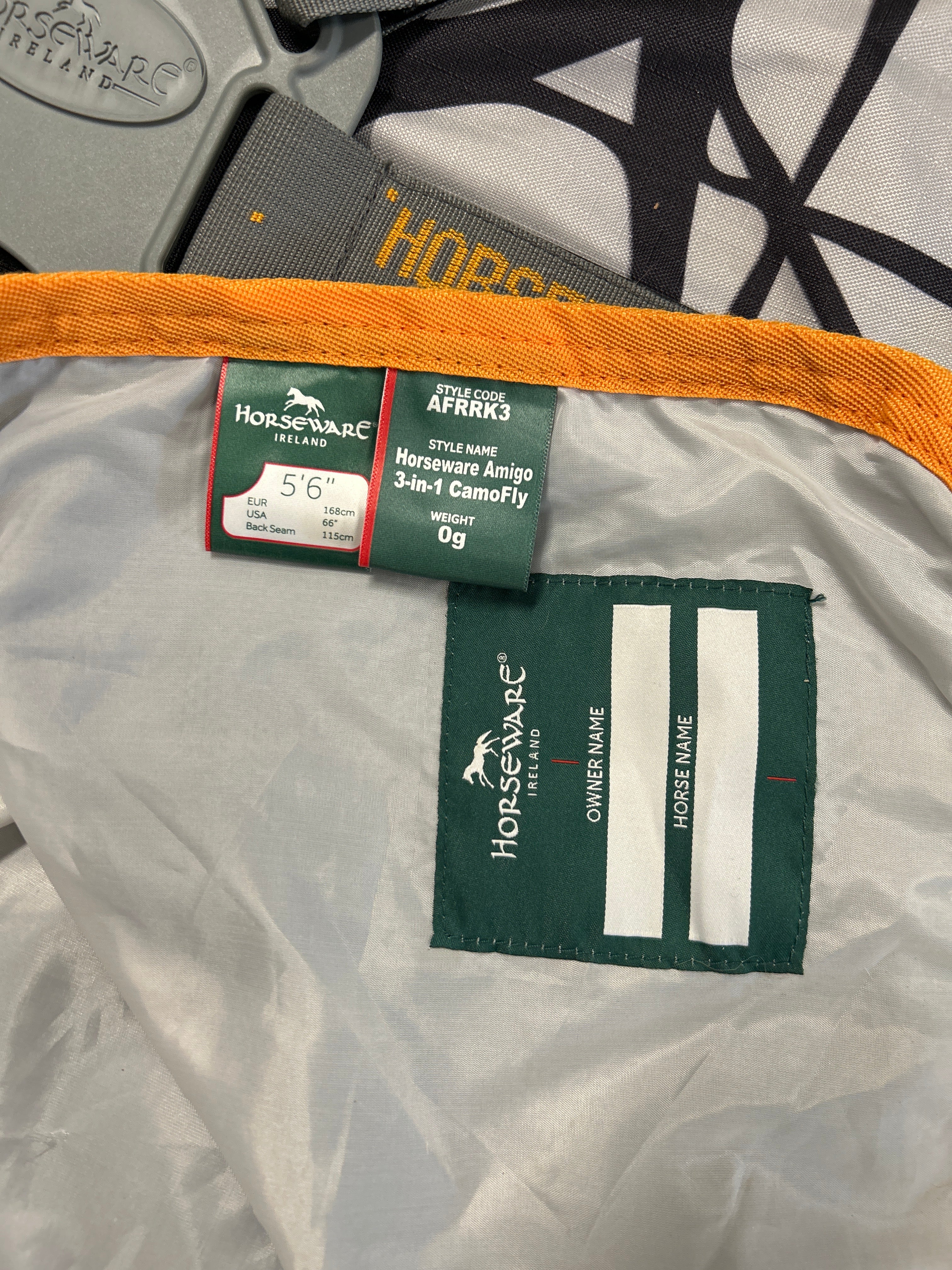 Amigo 3-in-1 CamoFly Fly Sheet Orange/Grey 5'6"/66"-Fly Sheet-Consignment-Evolution Equestrian Co.