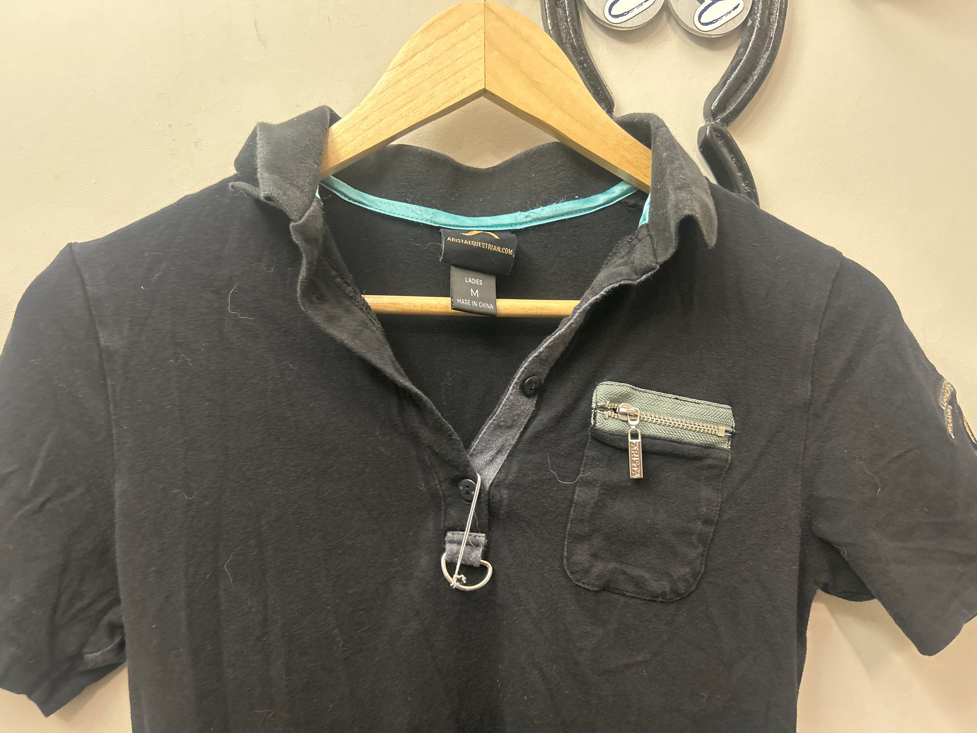 Arista Polo Shirt Black Medium-Riding Shirts-Consignment-Evolution Equestrian Co.