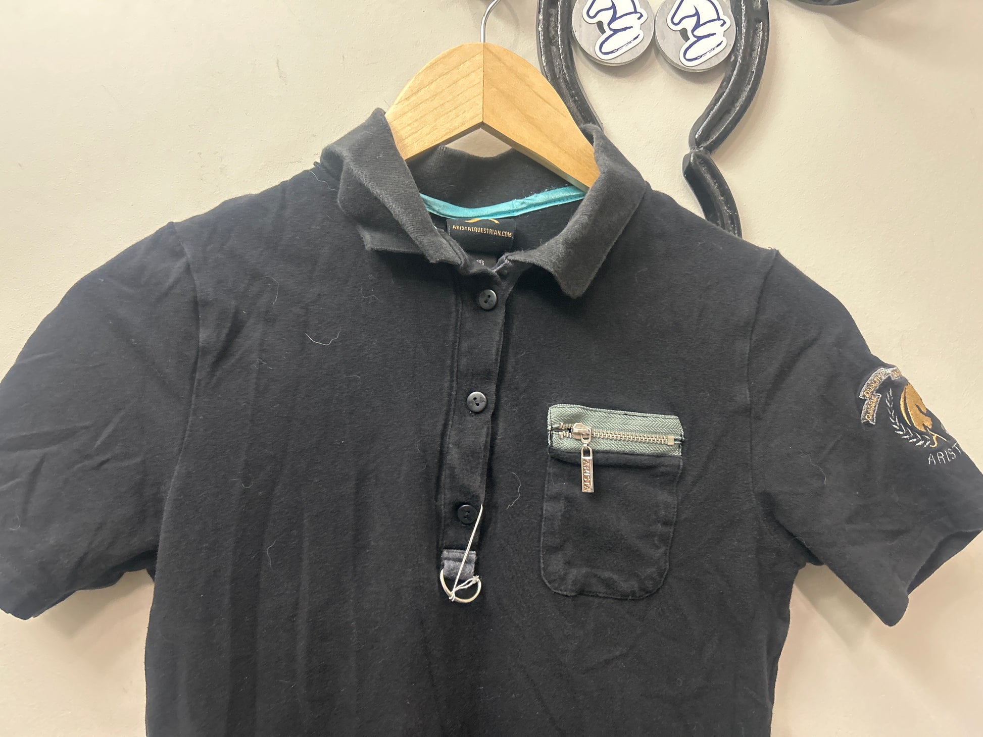 Arista Polo Shirt Black Medium-Riding Shirts-Consignment-Evolution Equestrian Co.