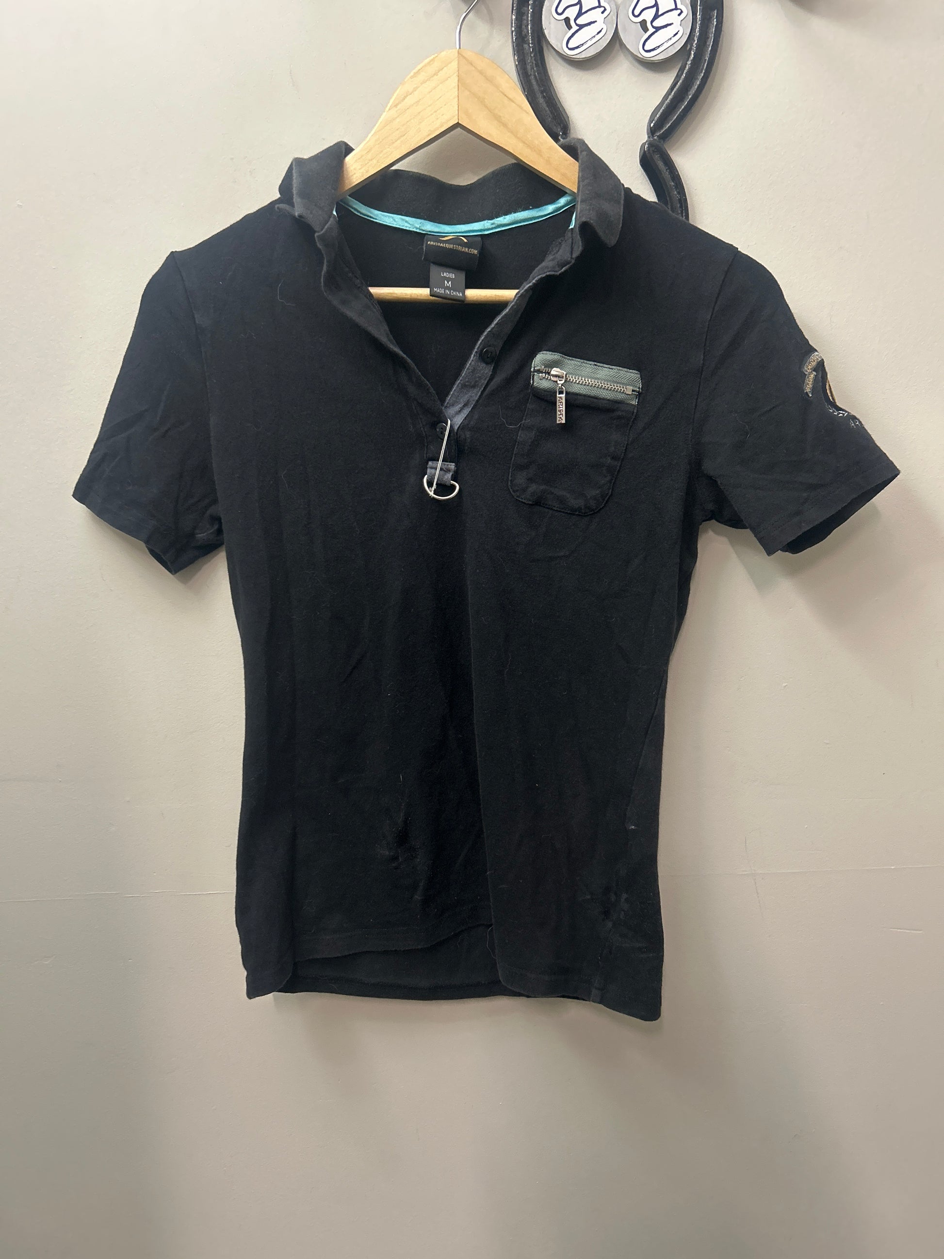 Arista Polo Shirt Black Medium-Riding Shirts-Consignment-Evolution Equestrian Co.