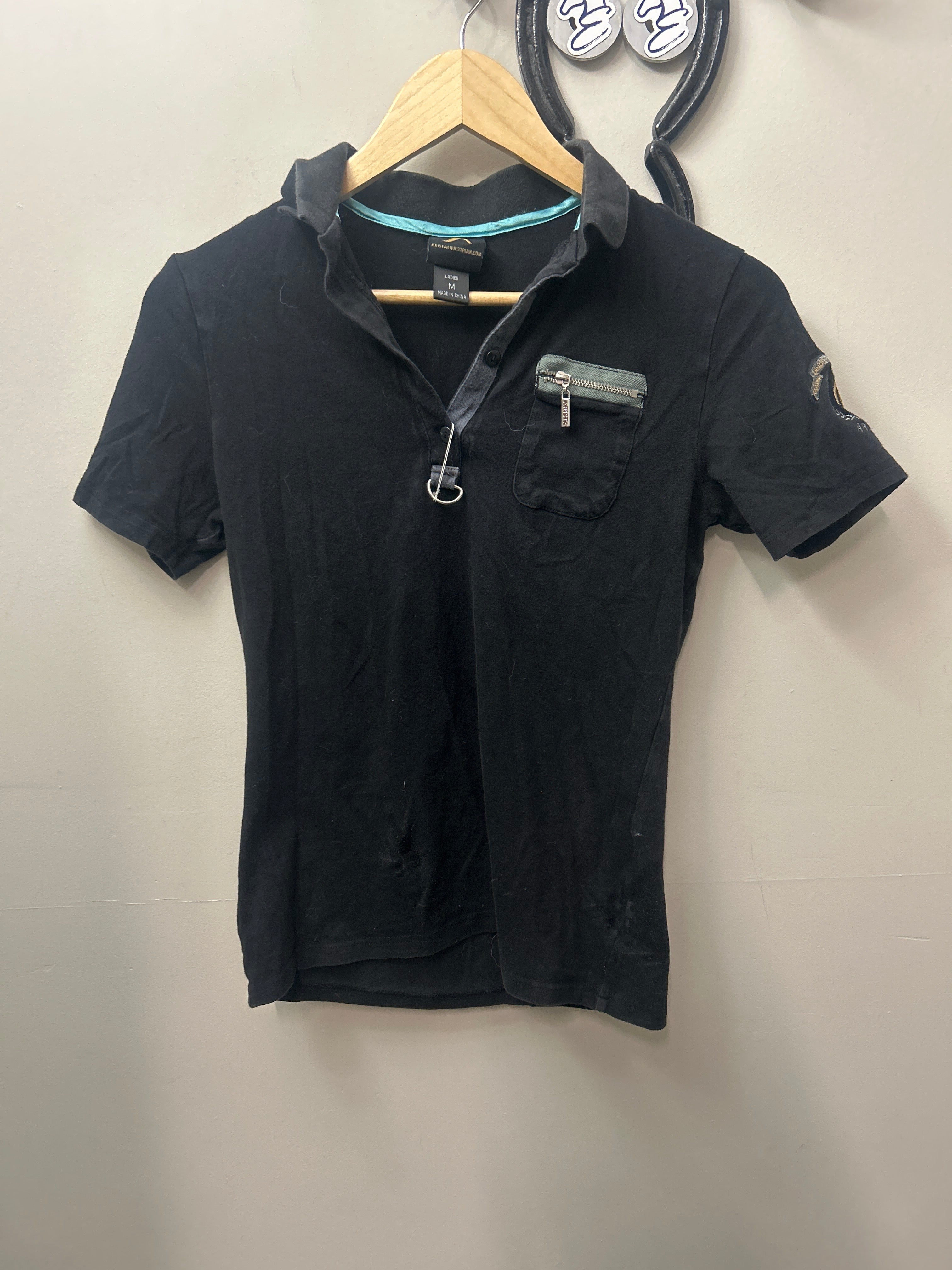Arista Polo Shirt Black Medium-Riding Shirts-Consignment-Evolution Equestrian Co.