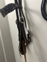 Load image into Gallery viewer, Western Headstall and Tie Down with Silver Floral Overlay
