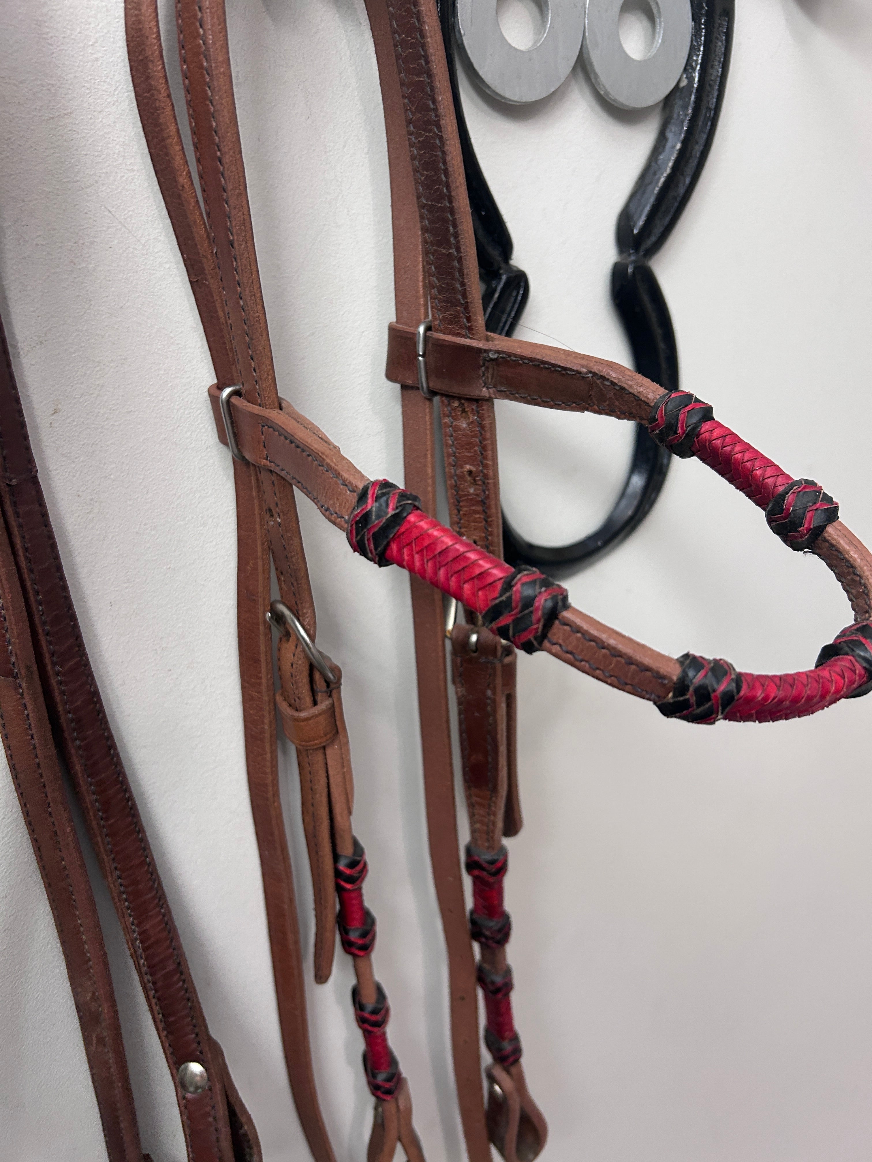 Western Headstall with Red Rawhide Accents
