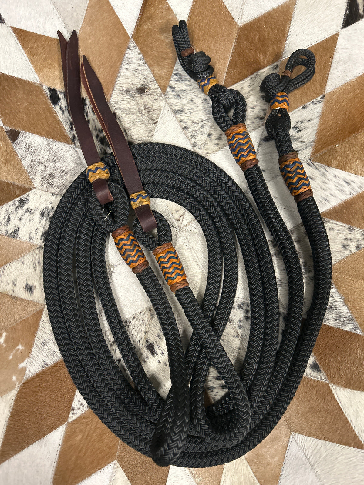 Handmade Black Rope Western Split Reins
