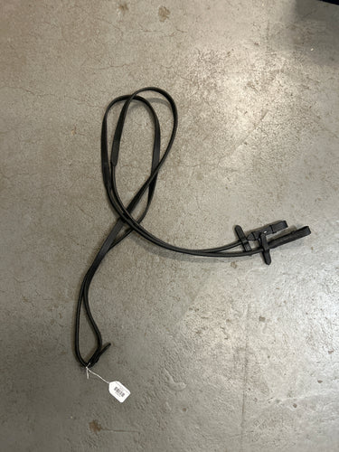 Black Flat Leather Reins with Rolled Ends-English Reins-Consignment-Evolution Equestrian Co.