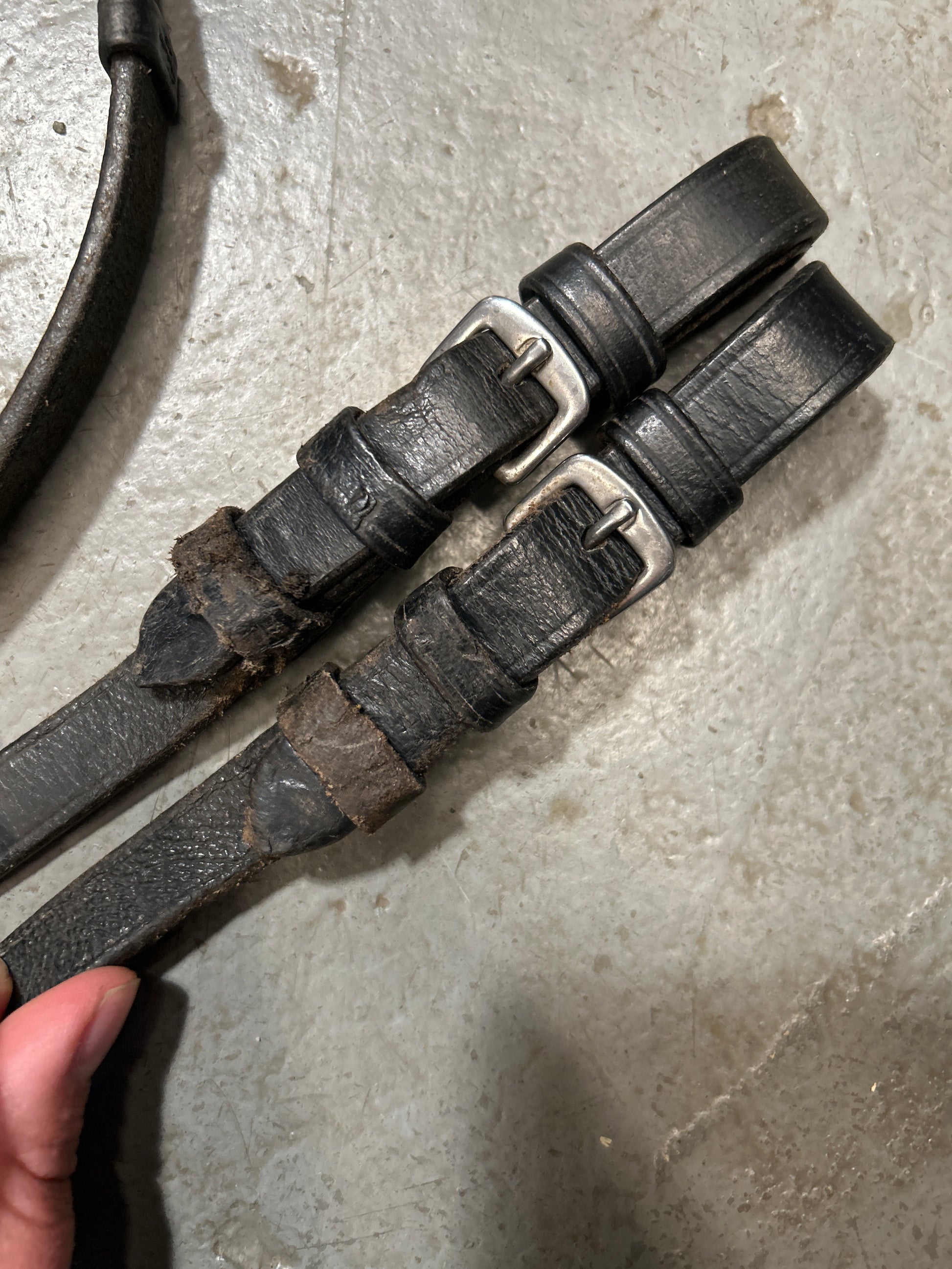 Black Leather Reins with Stops 54"-English Tack-Consignment-Evolution Equestrian Co.