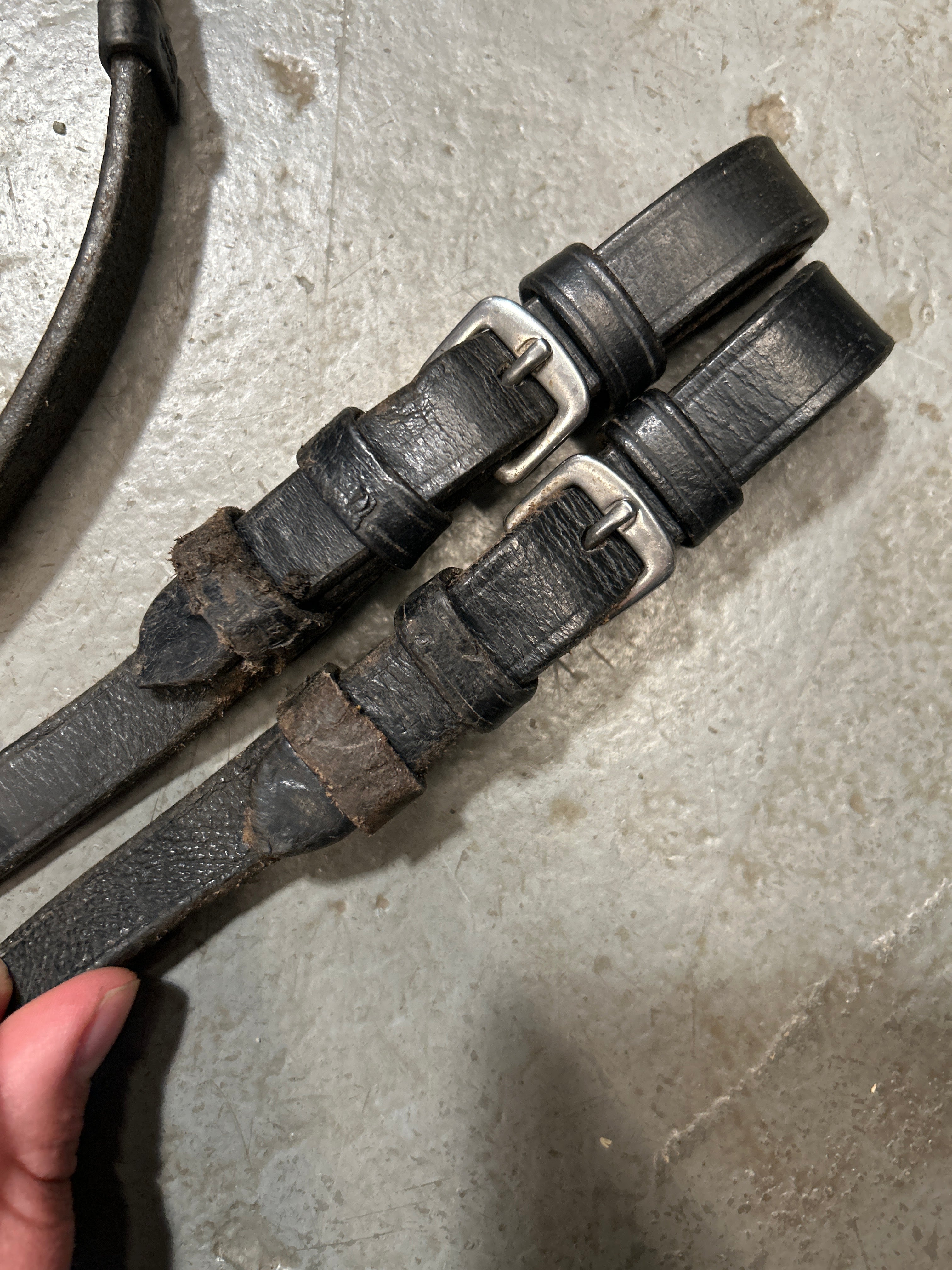 Black Leather Reins with Stops 54"-English Tack-Consignment-Evolution Equestrian Co.