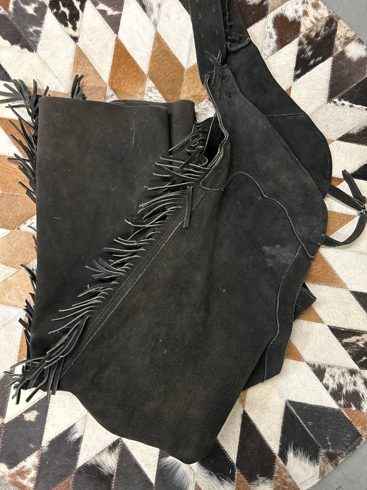 Black Suede Chaps Medium-Chaps-Consignment-Evolution Equestrian Co.
