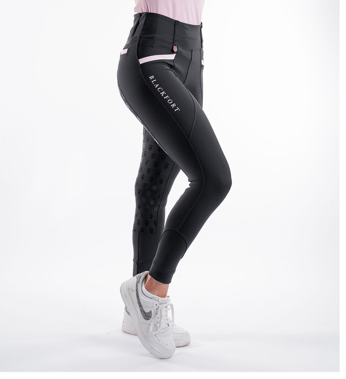 Blackfort Equestrian Black and Pink Riding Tights XSmall-Breeches-Consignment-Evolution Equestrian Co.