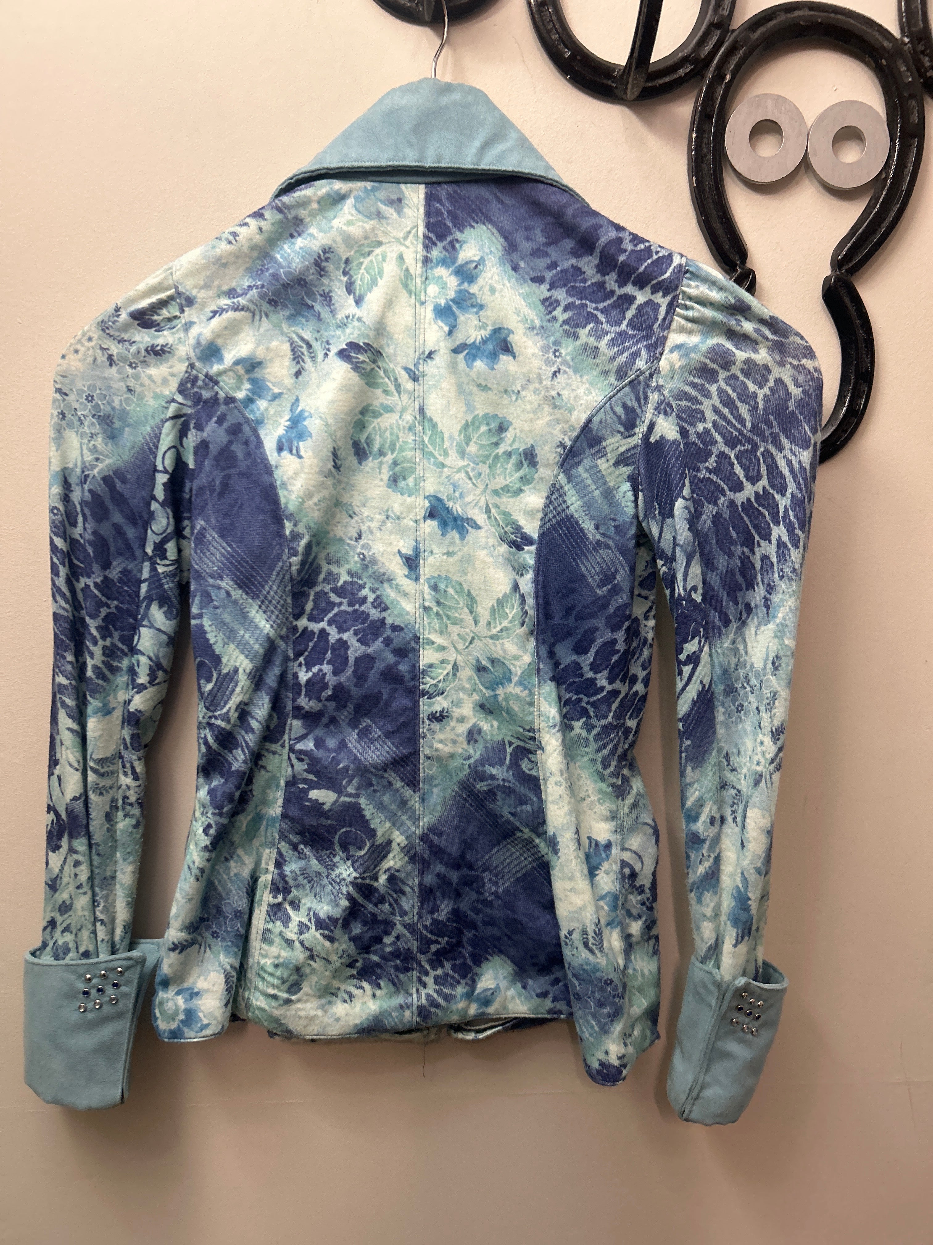 Blue Floral Kids Western Show Shirt-Riding Shirts-Consignment-Evolution Equestrian Co.