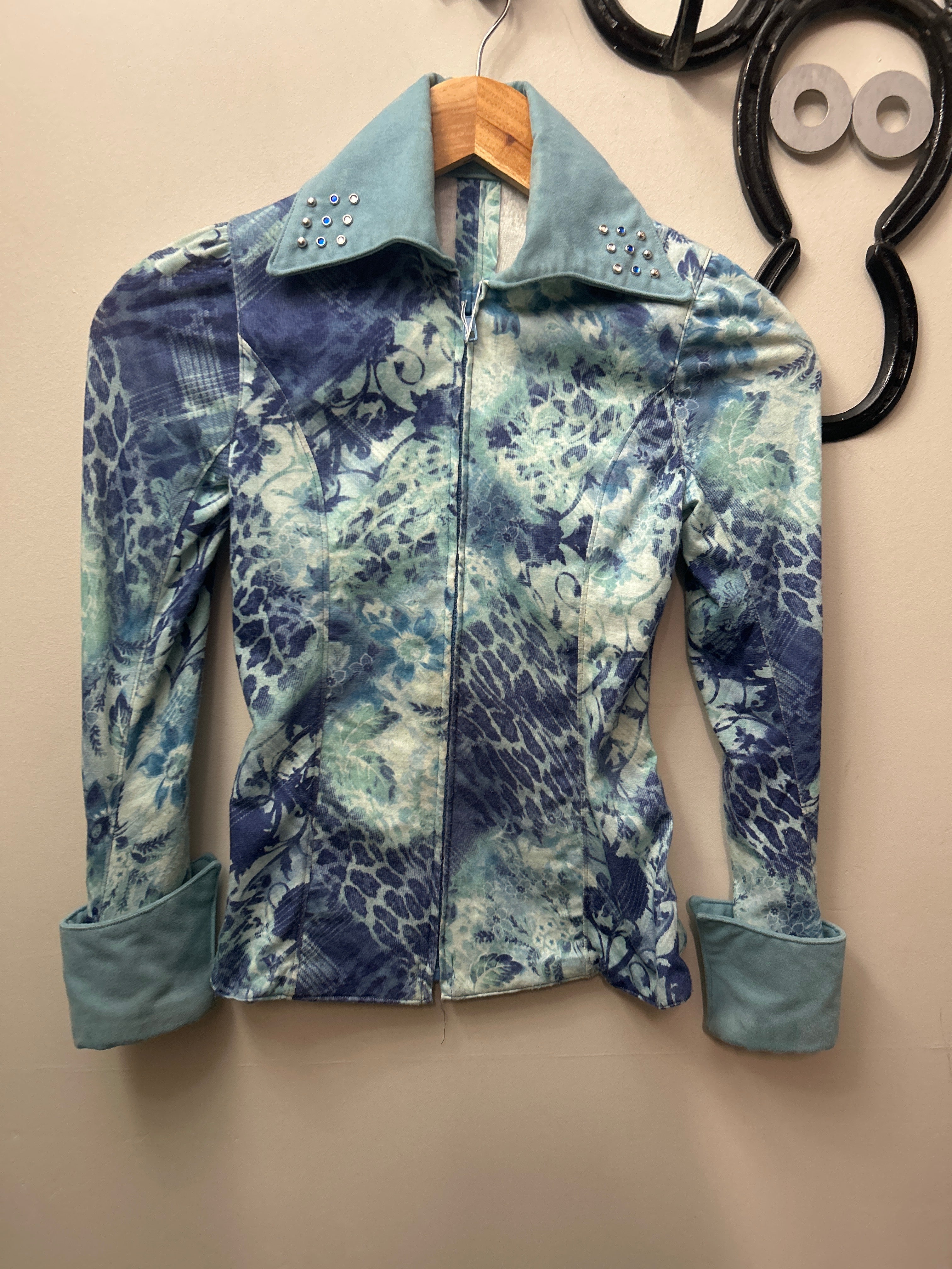 Blue Floral Kids Western Show Shirt-Riding Shirts-Consignment-Evolution Equestrian Co.