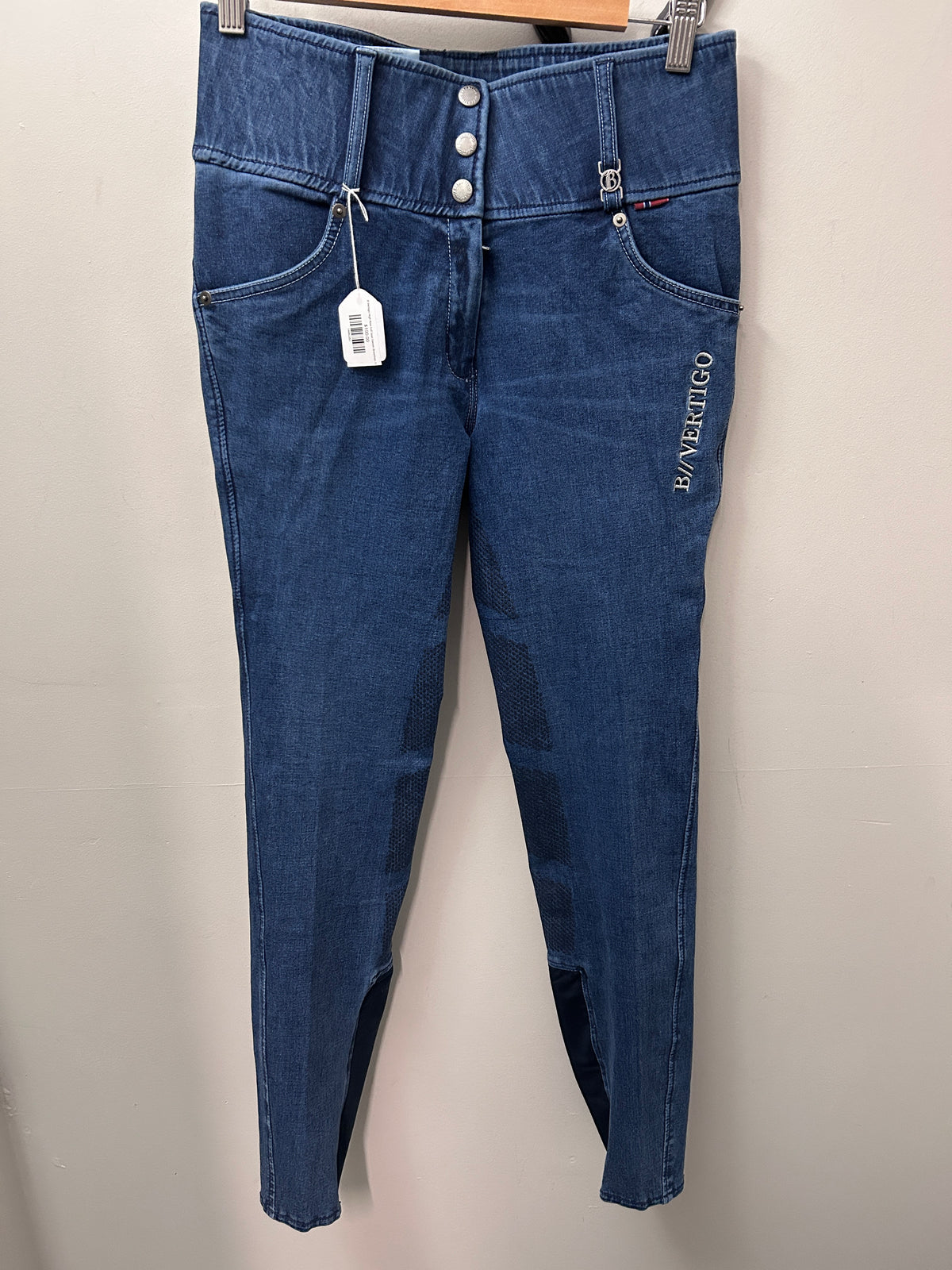 B Vertigo High Rise Full Seat Denim Breeches 26