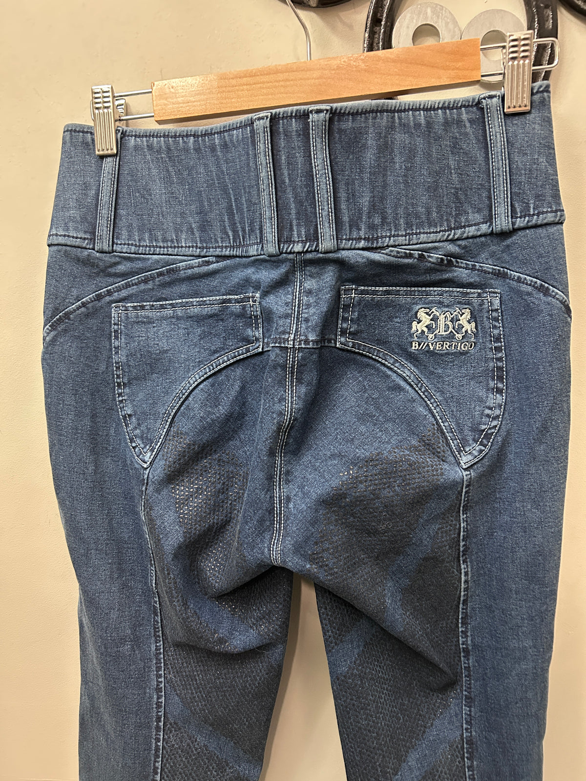 B Vertigo High Rise Full Seat Denim Breeches 26